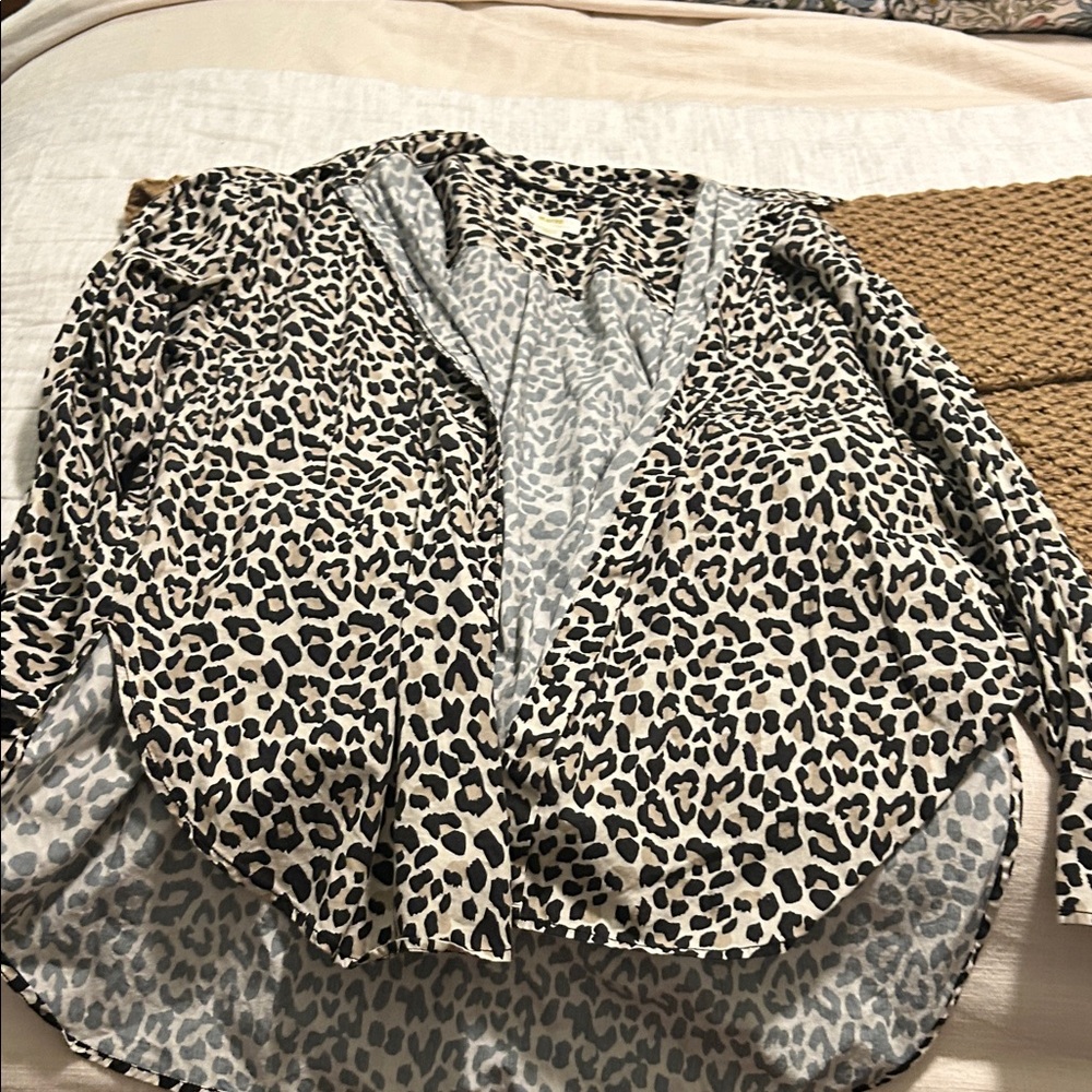 Anthropologie Black and Cream Animal Print Button Down Shirt